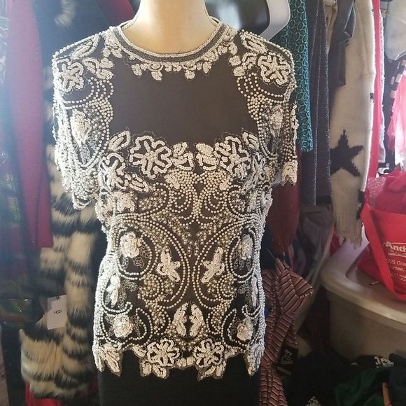 Nite Line Silk Beaded & Sequined Blouse Vintage Sz. 10 - Picture 1 of 16